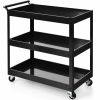 Black Steel Frame Kitchen Serving Utility Cart on Wheels with 2 Bottom Shelves