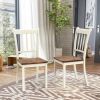 Set of 2 Solid Wood White Mission Style Armless Dining Chair with Brown Seat