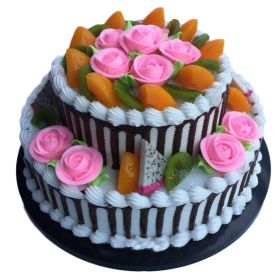 Artificial Double-layer Cake Simulation Rose Fruit Birthday Cake Replica Prop Party Decoration; 10 inches