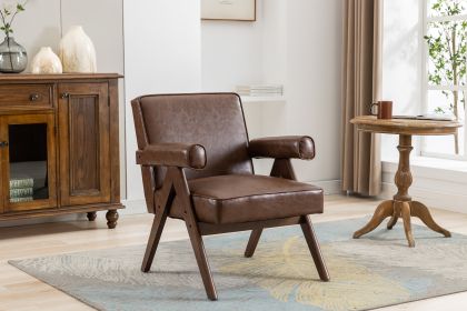 Leisure Chair with Solid Wood Armrest and Feet; Mid-Century Modern Accent chair; for Living Room Bedroom Studio chair