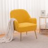 Modern Soft Teddy fabric Yellow Ergonomics Accent Chair Living Room Chair Bedroom Chair Home Chair With Gold Legs And Adjustable Legs For Indoor Home