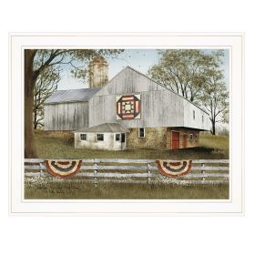 "American Star Quilt Block Barn" by Billy Jacobs; Ready to Hang Framed Print; White Frame