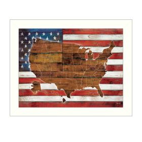 "American Flag USA Map" By Marla Rae; Printed Wall Art; Ready To Hang Framed Poster; White Frame