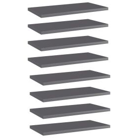 Bookshelf Boards 8 pcs High Gloss Gray 15.7"x7.9"x0.6" Engineered Wood