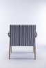 Accent chair; KD rubber wood legs with black finish. Fabric cover the seat. With a cushion.Blue Stripe