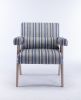 Accent chair; KD rubber wood legs with black finish. Fabric cover the seat. With a cushion.Blue Stripe