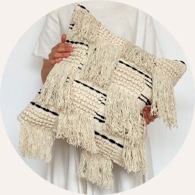 Woven Pillow Cover Made Of Pure Cotton Tassels (Option: Style3-Pillow case and pillow core)