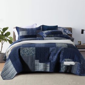 All Cotton Air-conditioning Duvet Summer Blanket Bed Sheet Three-piece Set (Option: Blue-230x250cm)