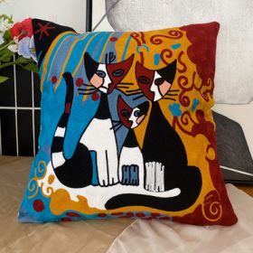 Embroidered Cushion Against Color Three-dimensional Throw Picasso Abstract Pillowcase (Option: The cats little home-45x45cm-Pillowcase down cotton core)