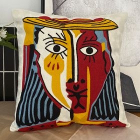 Embroidered Cushion Against Color Three-dimensional Throw Picasso Abstract Pillowcase (Option: Facial makeup-45x45cm-Pillowcase down cotton core)