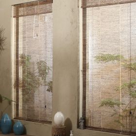 Summer Cloth Ramie Japanese Curtain Tea Room Retro Roller Blind (Option: Hemp brown hollow-60cmx2m)