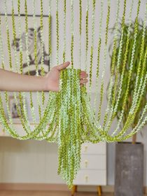 For Living Room Partition Curtain Line Pearl Door Curtain Punch-free Wedding Silver Silk Tassel Curtain (Option: Green-1mx2m)