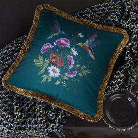 Living Room Sofa Retro Tassel Backrest Cushion Pillow Waist Pillow With Core (Option: Hummingbird blue-Pillowcase-Tassel style)