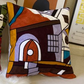 Embroidered Cushion Against Color Three-dimensional Throw Picasso Abstract Pillowcase (Option: House-45x45cm-Pillowcase down cotton core)