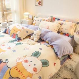 Winter Milk Four-piece Set Thickened Coral Velvet Double-sided (Option: Rainbow Rabbit-1.2m flat sheet)