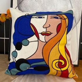 Embroidered Cushion Against Color Three-dimensional Throw Picasso Abstract Pillowcase (Option: Blue cap-45x45cm-Pillowcase down cotton core)