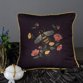 Living Room Sofa Retro Tassel Backrest Cushion Pillow Waist Pillow With Core (Option: Bee purple-Pillowcase-Heavy rope)