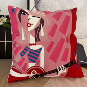 Embroidered Cushion Against Color Three-dimensional Throw Picasso Abstract Pillowcase (Option: Fiddler girl-45x45cm-Pillowcase down cotton core)