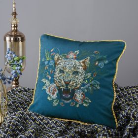 Living Room Sofa Retro Tassel Backrest Cushion Pillow Waist Pillow With Core (Option: Leopard blue-Pillowcase-Heavy rope)