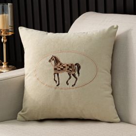 Hand-embroidered Cushion Cover Horse Pattern Pillowcase (Option: Beige-45x45cm)