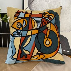 Embroidered Cushion Against Color Three-dimensional Throw Picasso Abstract Pillowcase (Option: Fish-45x45cm-Pillowcase down cotton core)