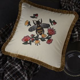 Living Room Sofa Retro Tassel Backrest Cushion Pillow Waist Pillow With Core (Option: The bee white-Pillowcase-Tassel style)