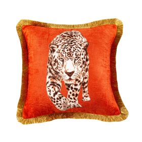 Fashion Leopard Sofa Waist Cushion Tide Brand Pillowcase (Option: OrangeA-45X45cm-Pillowcase)