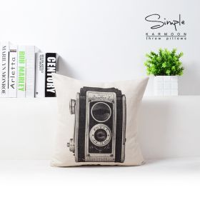 Vintage Camera Bicycle Cotton Linen Cushion (Option: B-43X43cm pillowcase)