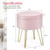 Round Velvet Storage Ottoman Footrest Stool Vanity Chair with Metal Legs