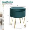 Round Velvet Storage Ottoman Footrest Stool Vanity Chair with Metal Legs