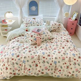 Cute Floral Rabbit Cotton Four-piece Set Pastoral Cotton Quilt Cover Bed Sheet Three-piece Set (Option: Mori Style Orchard Rabbit-15m Bed Sheet)