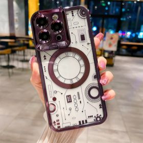 Electroplating Circuit Plate Magnetic Lens Frame Bracket Phone Case (Option: Dark Purple-IPhone13pro)